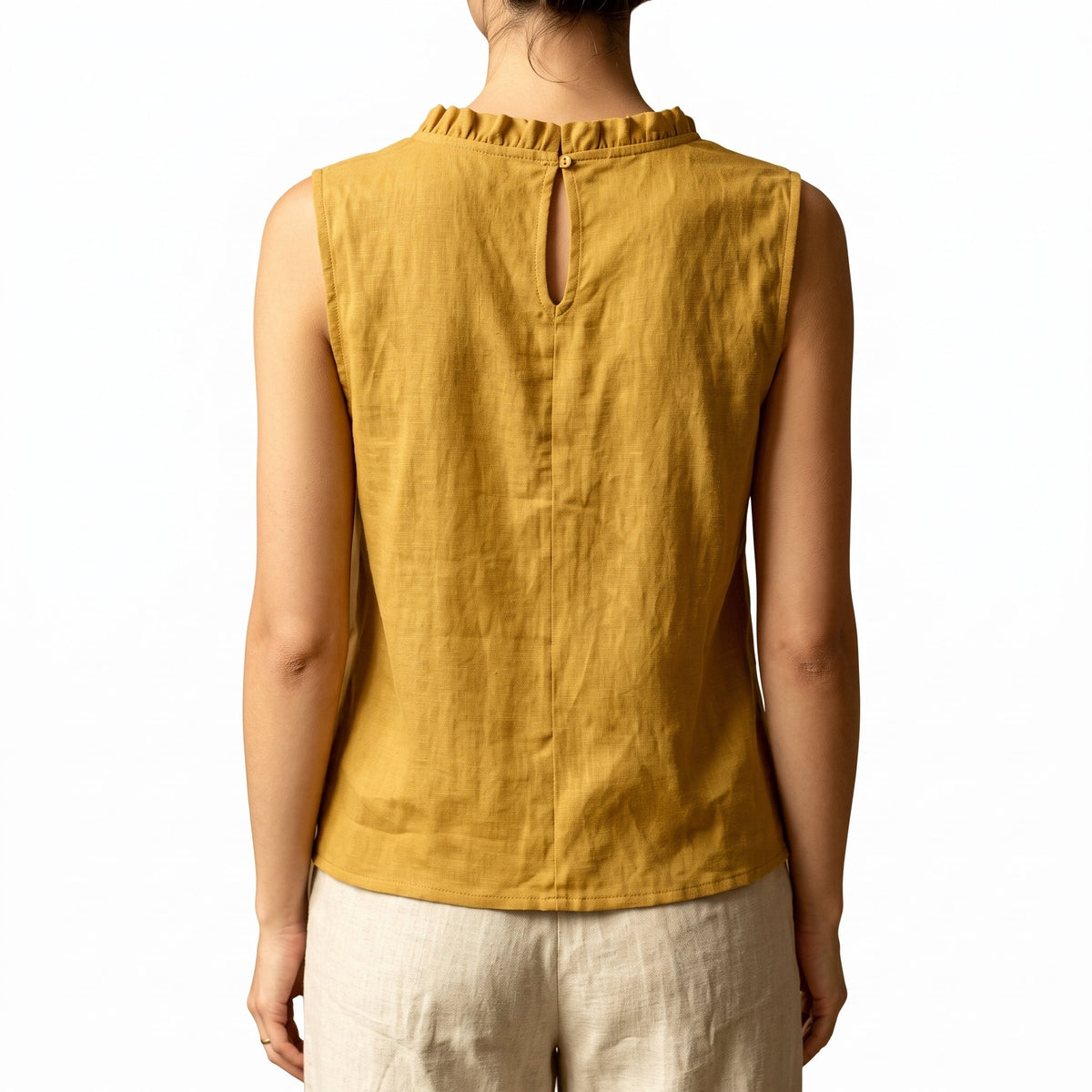 Women's Sleeveless Ruffle Crew Neck Tank Top