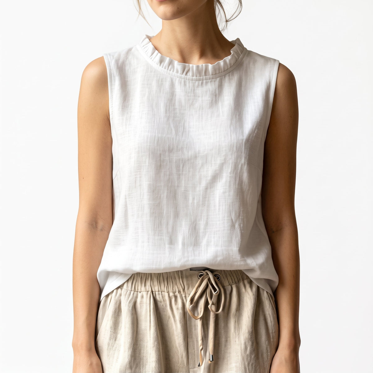 Women's Sleeveless Ruffle Crew Neck Tank Top (Copy)