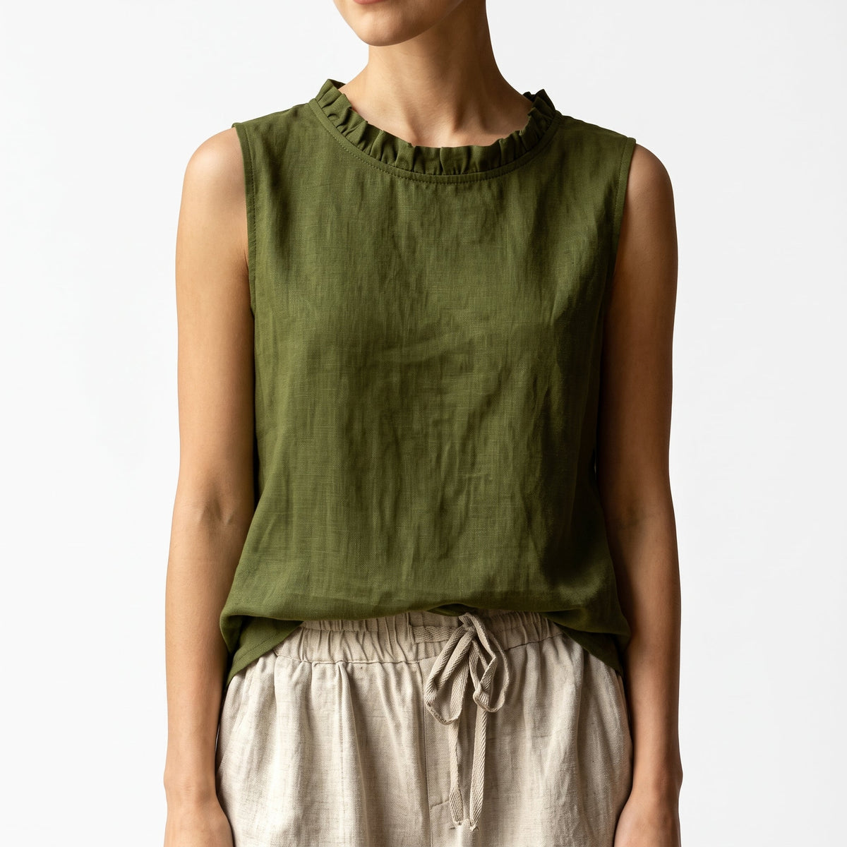 Women's Sleeveless Ruffle Crew Neck Tank Top (Copy)
