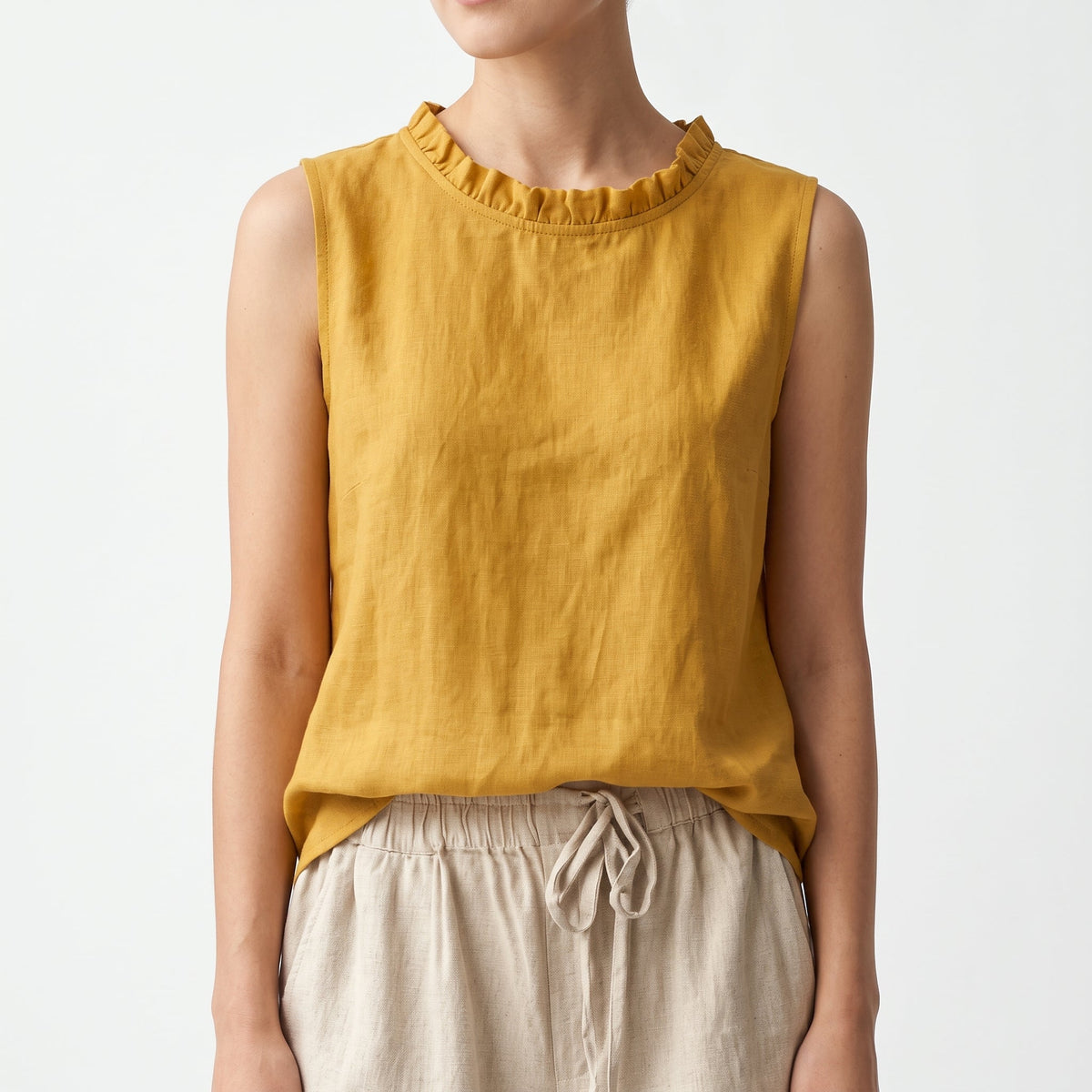 Women's Sleeveless Ruffle Crew Neck Tank Top (Copy)