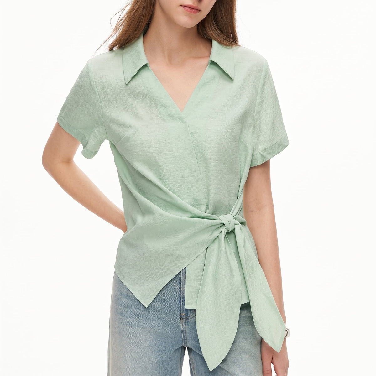 Women's Cotton Asymmetric Tie-Waist Half-Sleeve Top