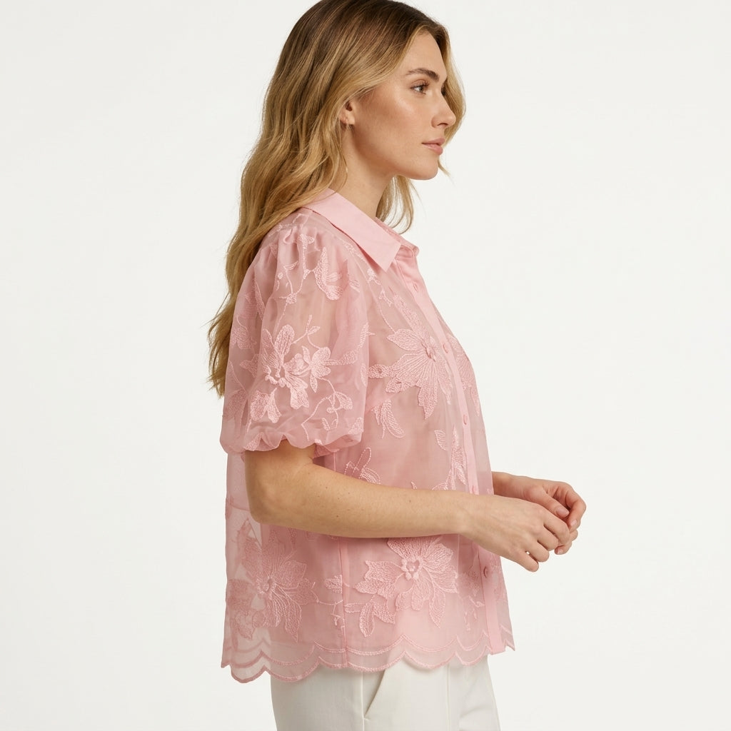 Women’s Pink Hollow Out Embroidered Vest – Elegant Summer Beach Top