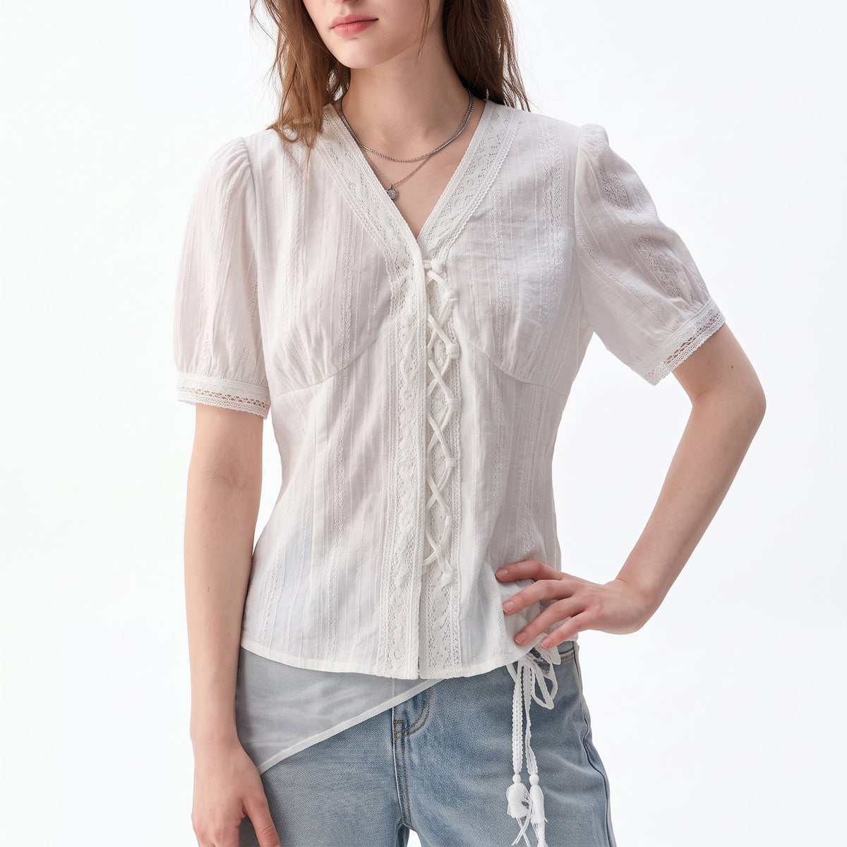 Women’s V-Neck Lace Slim Fit Blouse