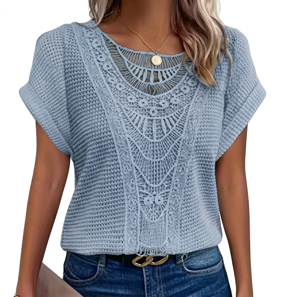 Women’s Elegant Lace Spliced Short Sleeve Top