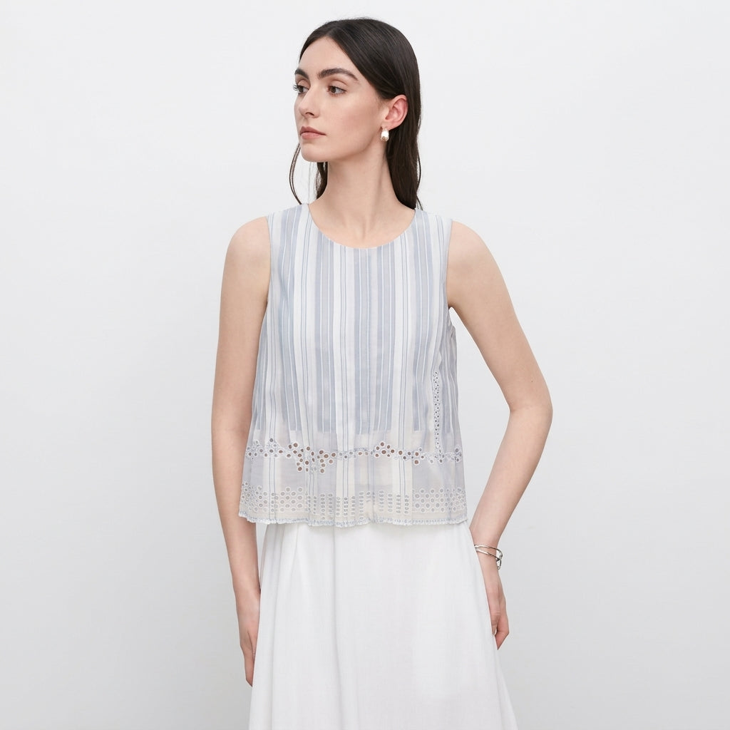 Sleeveless Top – Hollow Out Round Neck Summer Cropped Shirt