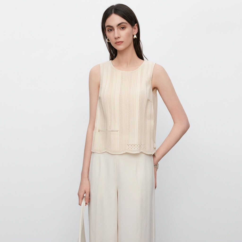 Sleeveless Top – Hollow Out Round Neck Summer Cropped Shirt