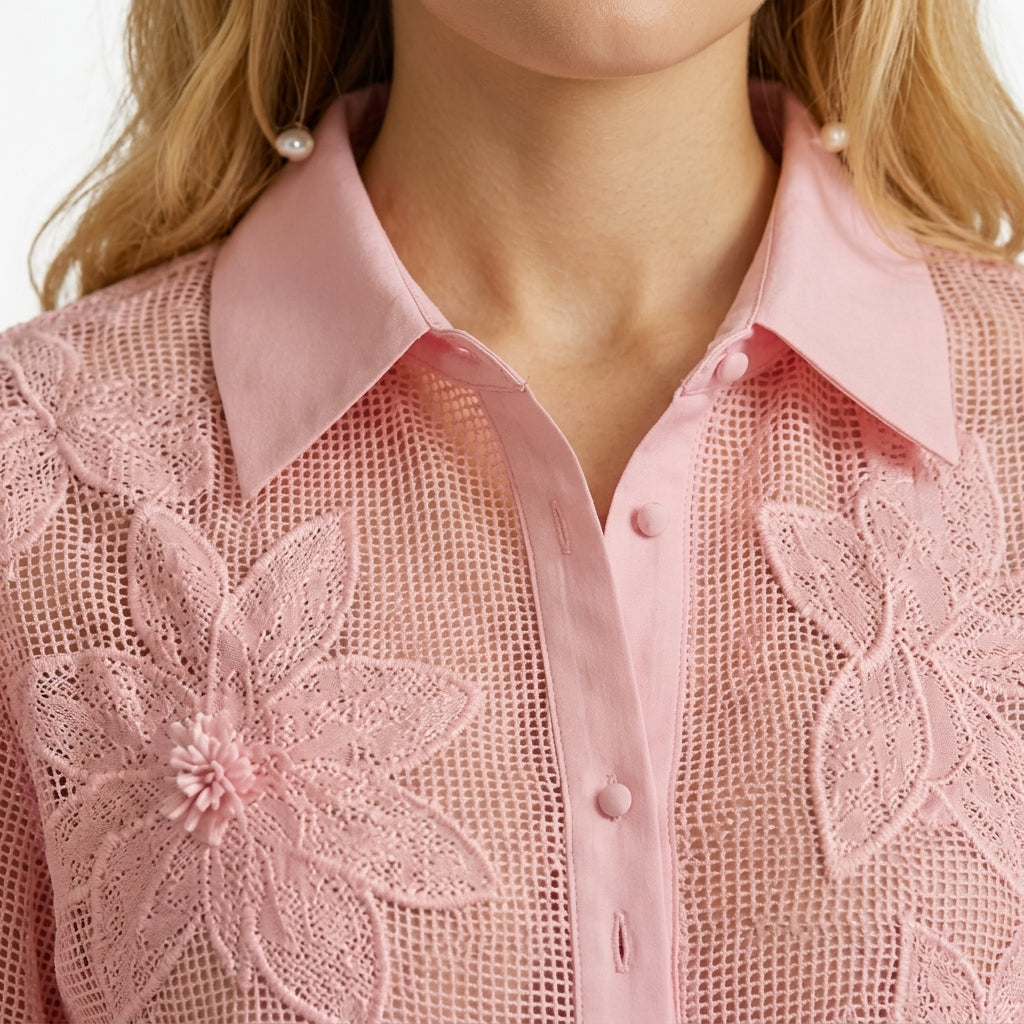 Women’s Pink Hollow Out Embroidered Vest – Elegant Summer Beach Top