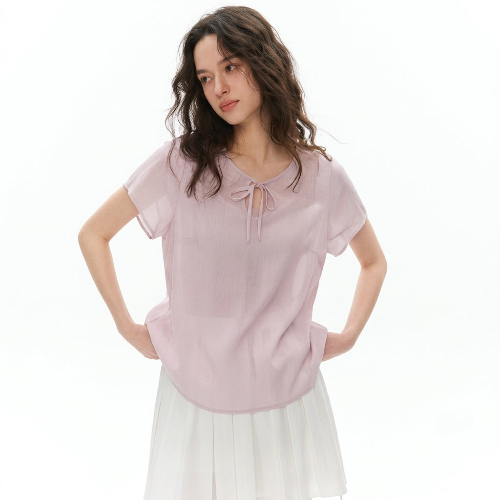 Women’s Pastel Pink Ruffle Chiffon Blouse