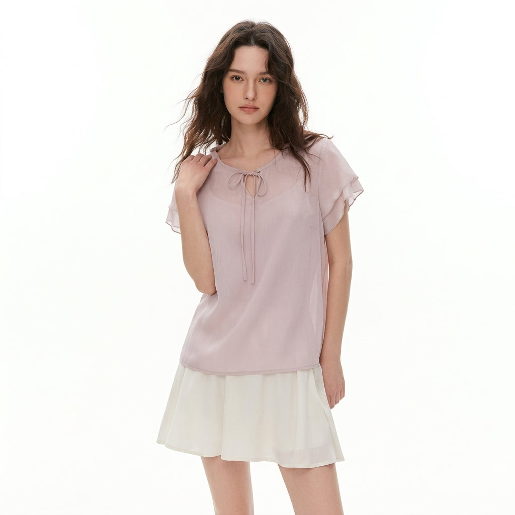 Women’s Pastel Pink Ruffle Chiffon Blouse