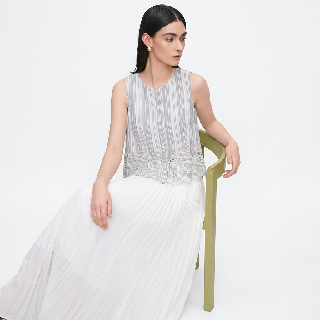 Sleeveless Top – Hollow Out Round Neck Summer Cropped Shirt