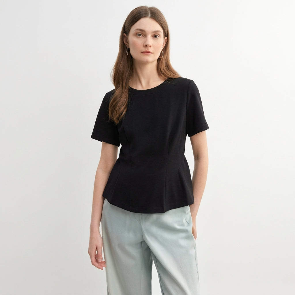 Plus Size Women's Pleated Princess Line Split Hem T-Shirt