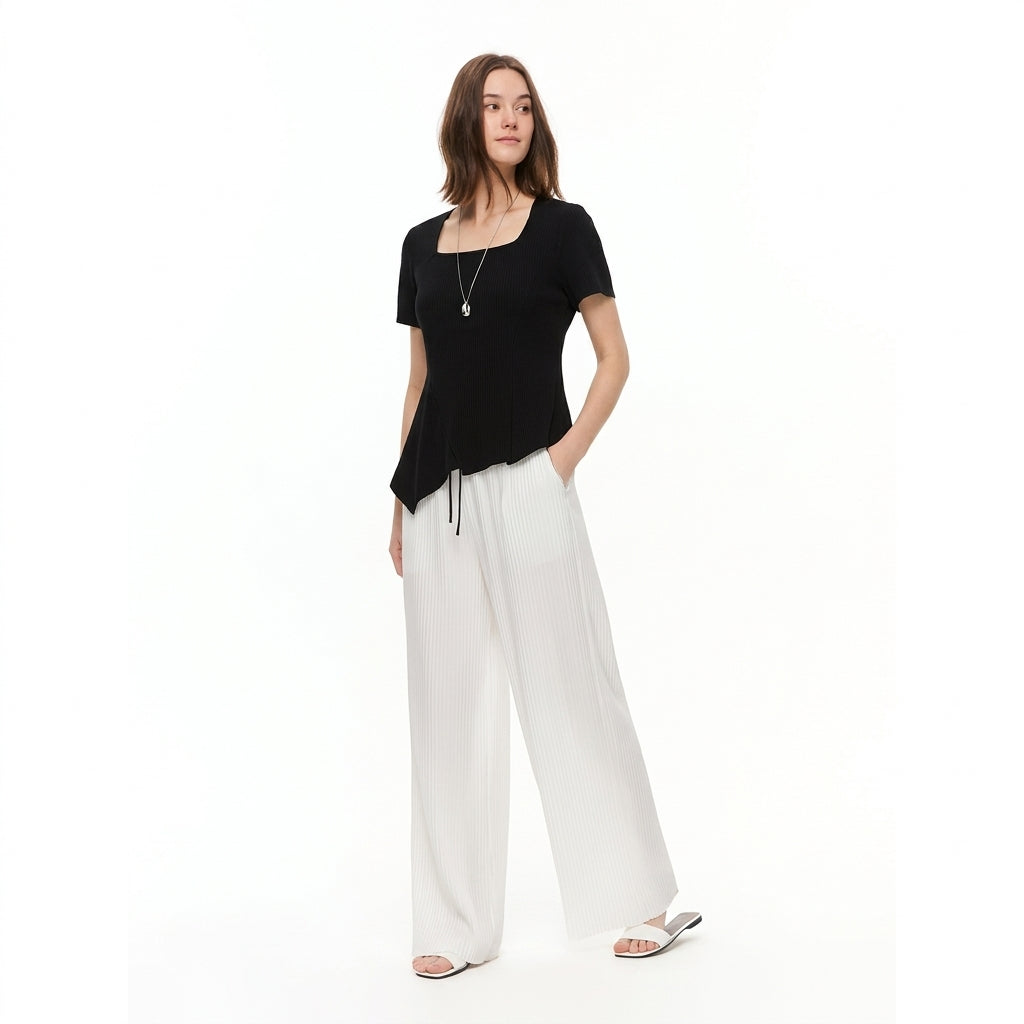 Women’s Pleated Waist Slim Fit T-Shirt