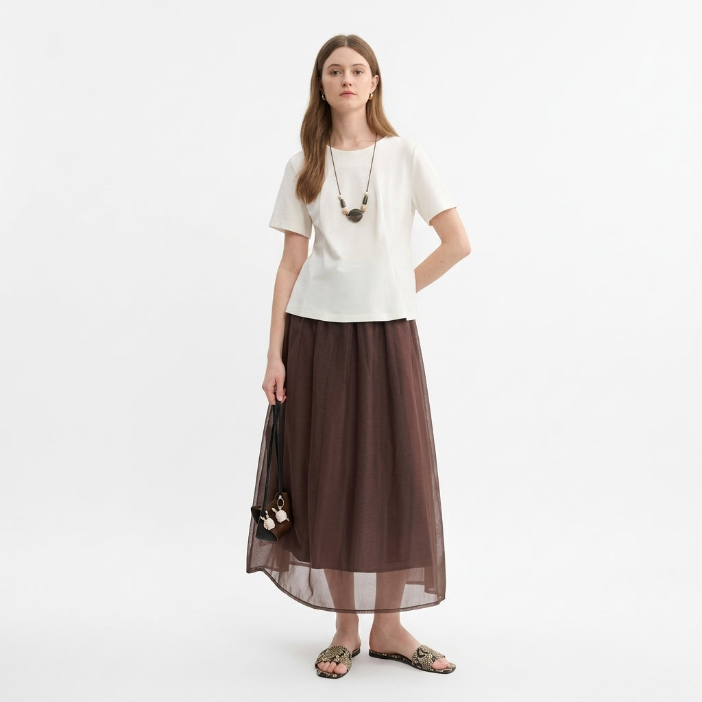 Plus Size Women's Pleated Princess Line Split Hem T-Shirt